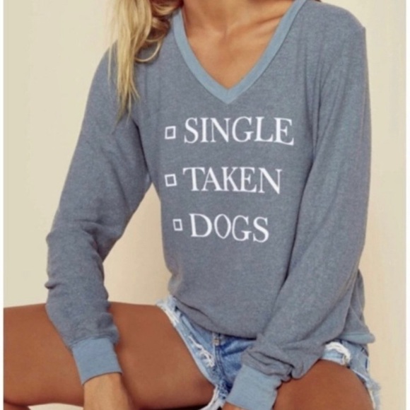π¦π WILDFOX Single Taken Dogs V-Neck Baggy Beach Jumper Medium NWT - Picture 3 of 14